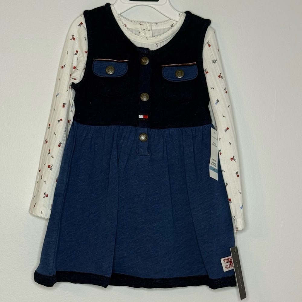 Tommy Hilfiger Navy and Cream Toddler Dress
